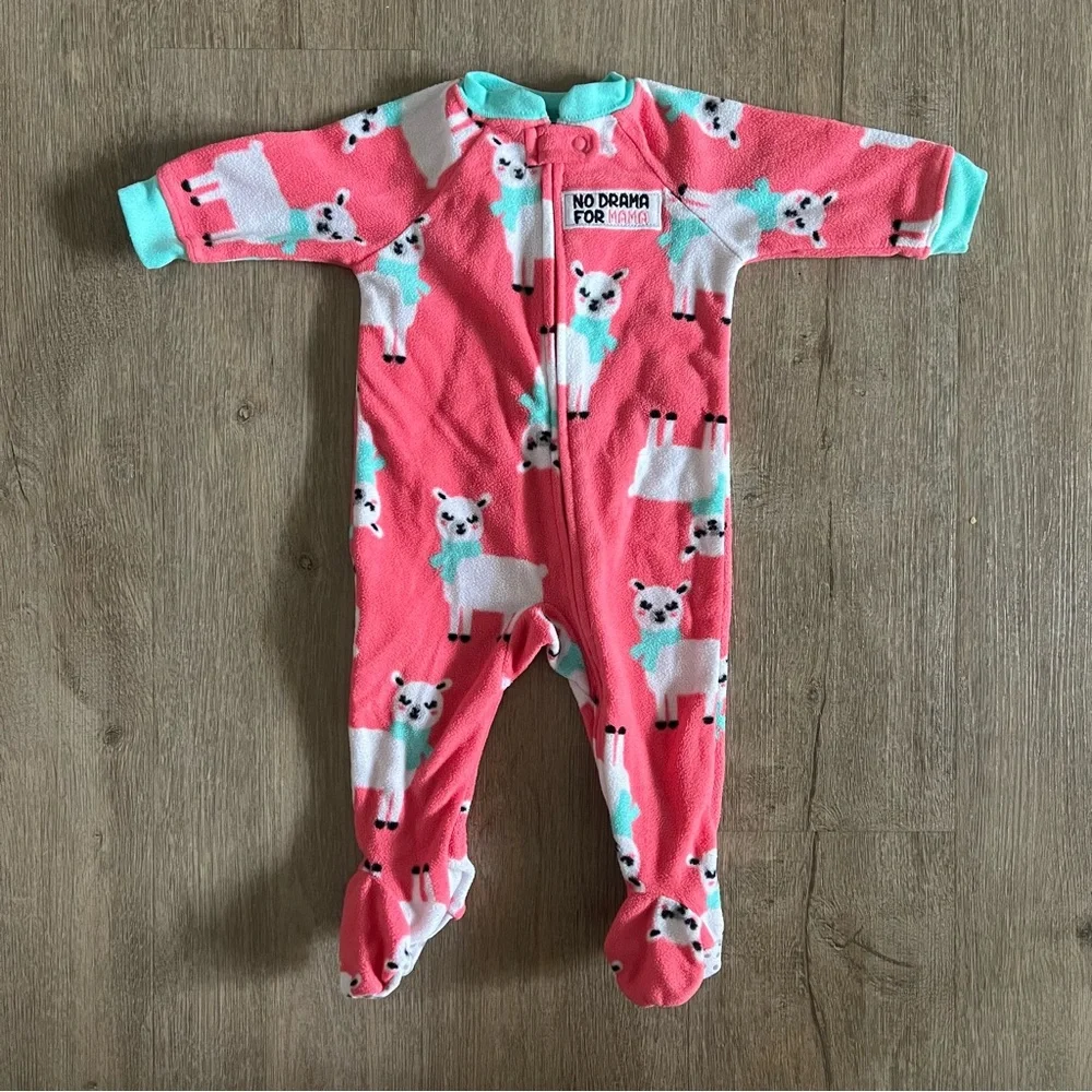 Baby Girl Fleece Footed Sleepers Lot – Size 6M – 3 Pack Elephants Llama Fox - Picture 5 of 10